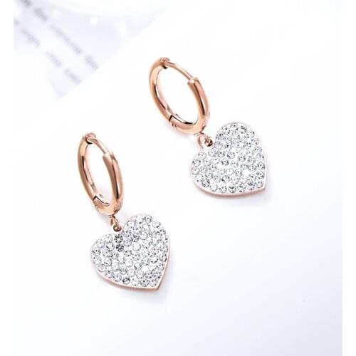 New Heart Earrings Rose Gold Stainless Steel Jewelry Women Statement Korean Hoop Earring Crystal Ear Clip Lover Anniversary Gift