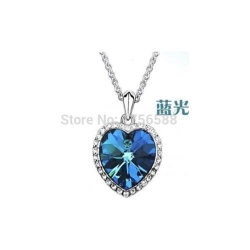 New fashion zircon crystal heart of the ocean necklace titanic blue heart sweater chain pendant jewelry