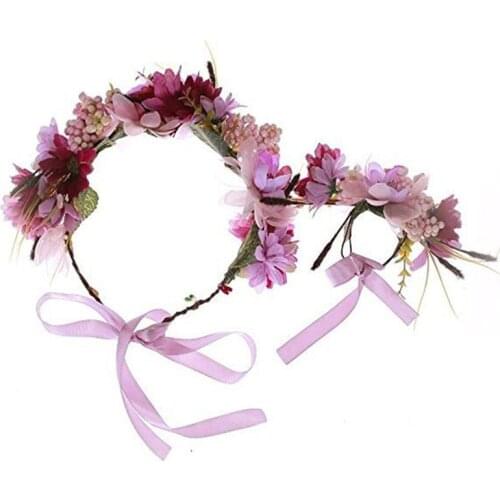 Romantic Purple Wedding Flower Crown Hairband Floral Head Wreath Headband Bohemian Beach Travel Hair Accessories for Girls Women