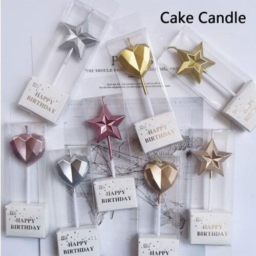 1 Pcs Love Diamond Shaped Gilded Safe Flames Kids Birthday Party Cake Candle