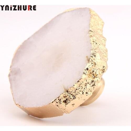 Luxury Simple Natural White Crystal Brass Drawer Cupboard Door Handle Wardrobe Decoration Hook Knob Pull for furniture