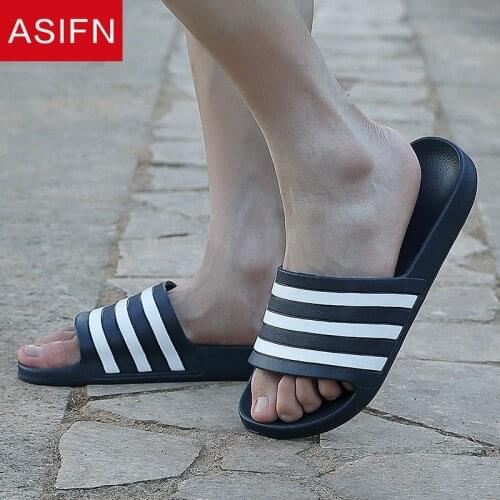 ASIFN Outdoor Beach Slippers Mens Summer Slides Couple Women Flip Flops Soft Black White Stripes Casual Male Pantoufle Homme