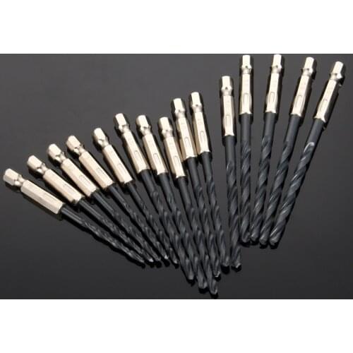 15Pcs 3/4/5mm High Speed Steel HSS Drills 1/4" Hex Shank Wood Plastic Metal Rotary Tool Nitriding Treatment Twist Drill Bit Set