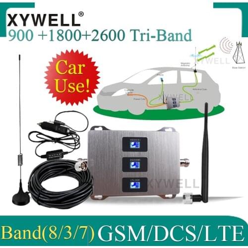 Car Use 900/1800/2600 Tri-Band Cellular Amplifier 4G GSM DCS LTE 2G 3G 4G Signal Repeater GSM Mobile Signal Booster In Car