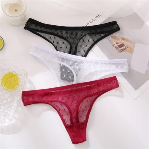 Sexy Lace Thong Womens Transparent Polka Dot Lace T-shaped Fashion Panties, Lingerie Cute, Thong Underwear, Kawaii Lingerie
