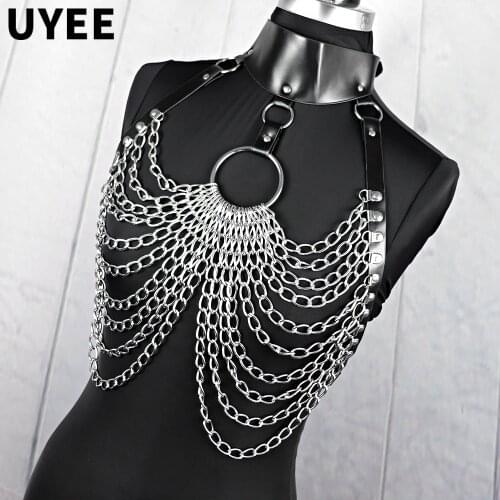 UYEE Women Suspender Leather Harness Belt Chain Body Bondage Sexy Women Harness Gothic Garter Belt Lingerie Harajuku Harness