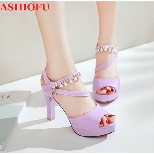 ASHIOFU New Handmade Ladies 10cm High Heel Sandals String-beading Party Prom Summer Shoes Platform Evening Fashion Sandals Shoes