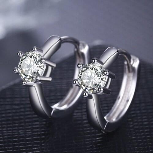 Vintage Lady 925 Sterling Silver Earrings For Women Bridal Wedding Jewelry Charm Crystal Hoop Earring Girls Princess Party Bijou