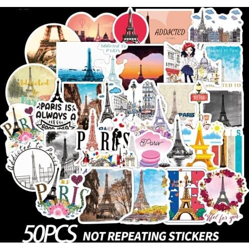 10/50pcs Kawaii Addicted To Paris Stickers Stationery Diary Retro Diary Decorative Mobile Scrapbooking DIY Craft Sticker Decal