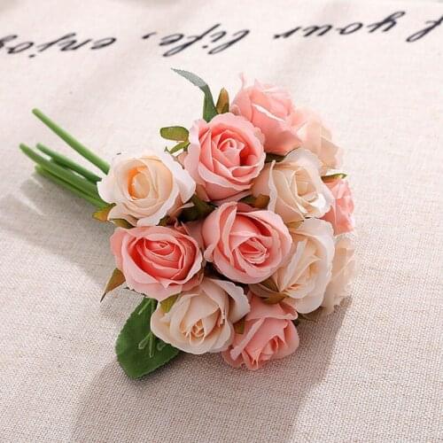 12 pcs heads rose flower bouquet Artificial Flowers Wedding decoration roses silk flowers 25 cm high