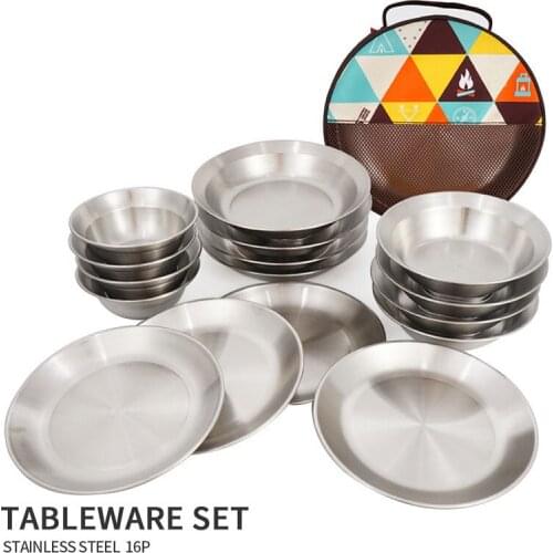 16pcs Camping Tableware Outdoor Tableware Set Pot,Plates and Bowls with Bag for Travelling Hiking Picnic BBQ Tableware Equipment