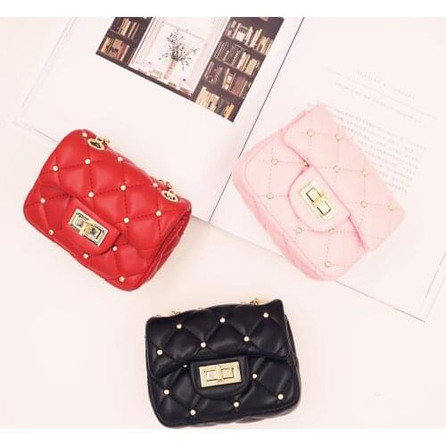 2021 Brand New Toddler Kids Purse Small Handbags Cute Girl PU Leather Rivet Crossbody Bags Summer Children Bag