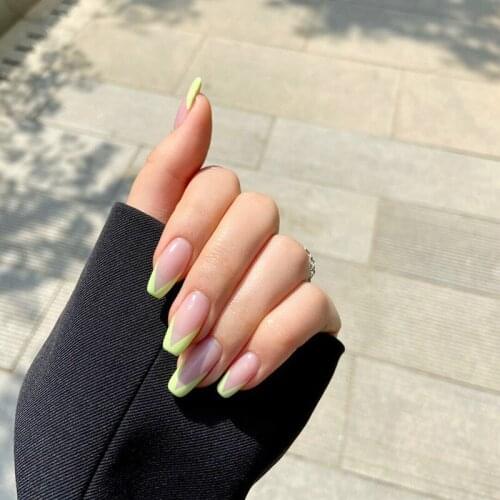 24Pcs/box French V-shaped False Nails Middle Length Fake Nails Press Glue Nails Ballerina Nails Extension Manicure Decoration