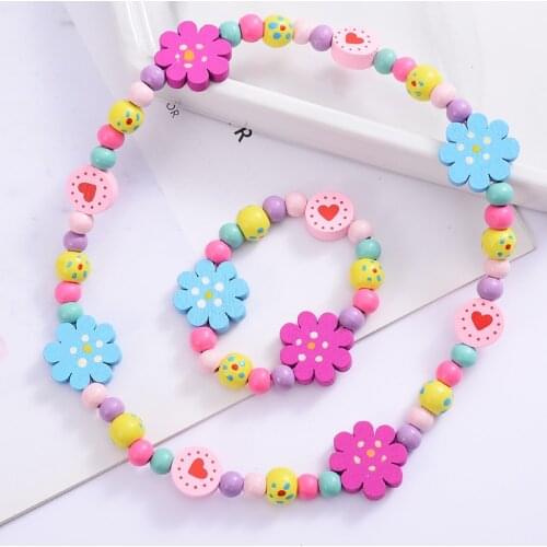 3Pcs Cute Colorful Animal Flower Cartoon Wooden Beads Bracelet Children Toy Jewelry Girl Boy Birthday Gifts