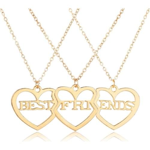 3pcs/set Best Friend Forever Pendant Necklace Hollow Heart Choker Necklaces BFF Friendship Jewelry For Christmas Gift Colar
