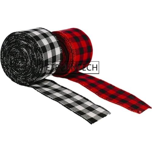 50pcs Christmas Ribbons Black Red Buffalo Plaid Ribbon Wedding Xmas DIY Gift Wrapping Fall Crafts Decoration