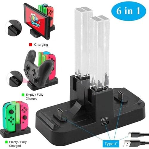 6 in 1 USB For Nintendo Switch Charging Dock Station NS Holder Stand Bracket with LED Indication Pro Joy-Con Controller Charger