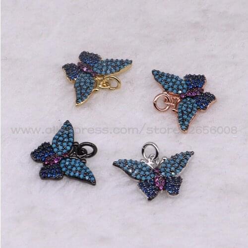 8 Pcs Fashion Tiny Cute metal butterfly micro pave Tiny wing insect pendant Mix color bugs charms jewelry pendant Wholesale 3180