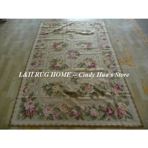 Free shipping 10K 5'x8' room carpets needlepoint woolen rugs with flowers design handmade for home decoration