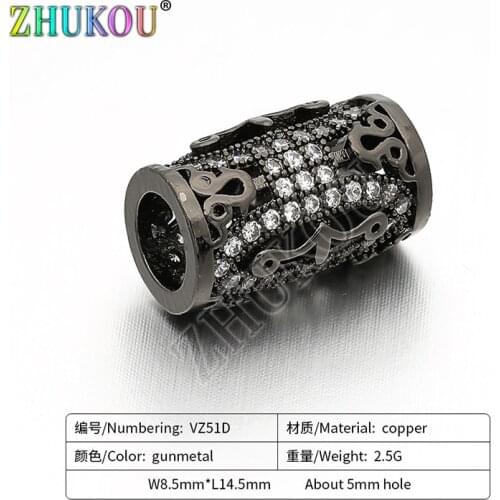 8.5*14.5mm Handmade Brass Cubic Zirconia Large Hole Cylindrical Spacer Beads DIY Jewelry Findings, Model: VZ51