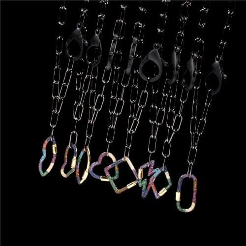 EYIKA Fashion Multicolor Zircon Hollow Heart Square Lips Pendant Link Chain Necklace Black Plated Choker Couple Hip Hop Jewelry
