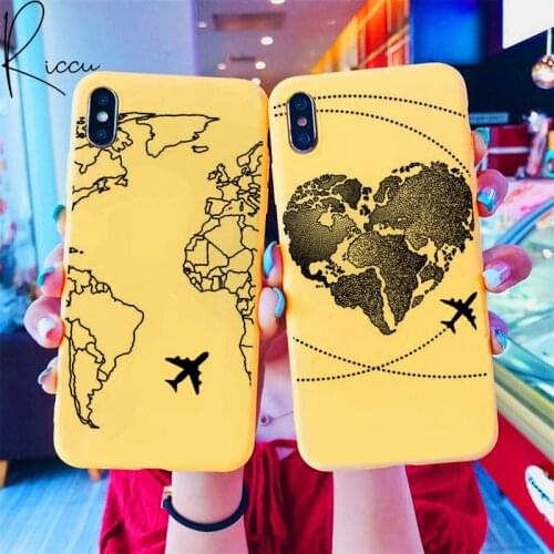 Chenel World Map Phone Case for iPhone 8 7 6 6S Plus X 5S SE 2020 XR 11 12 Pro mini pro XS MAX Candy yellow Silicone Cases