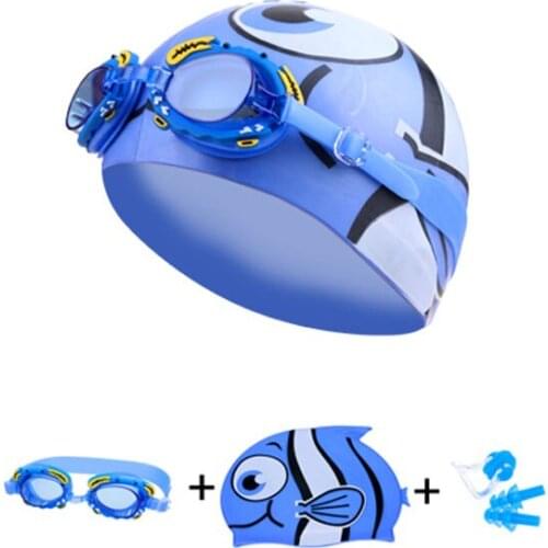 Children Swimming glasses Cartoon Kids Swim Caps Ear Plug Professional Waterproof goggles Fish Crab eyewear arena