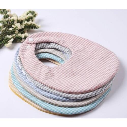 Baby Linen Cotton Bib Double Sided Lattice Printing Feeding Apron Saliva Towel Bandana Scarf Adjustable Snap Button Burp Cloth