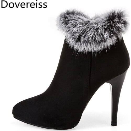 Dovereiss Fashion Womens Shoes Winter new Pointed Toe sexy Stilettos Heels Sexy Zipper Concise Mature Short boots big size 45