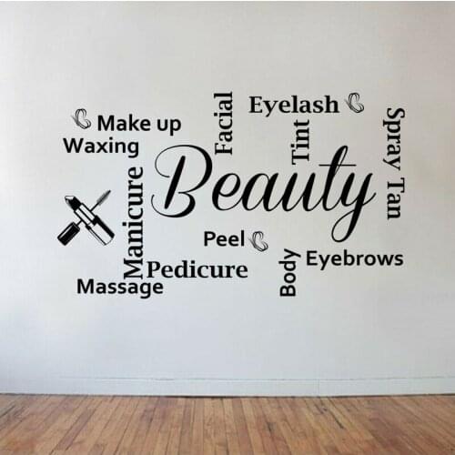 Beauty Word Quotes Wall Art Vinyl Sticker Interior Decor Beauty Salon Makeup Shop Window Decal Hairdressers Wallpaper Mural 4858
