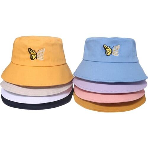Summer Leisure Sun Hat Unisex Round Hat Sunscreen Fisherman Hat Printed Butterfly Hat Mens and Womens Hip-hop Bucket Hat