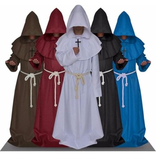 Halloween Monk Hooded Robes Cloak Cape Friar Medieval Renaissance Priest Unisex Cosplay Costume suit for christmas and party