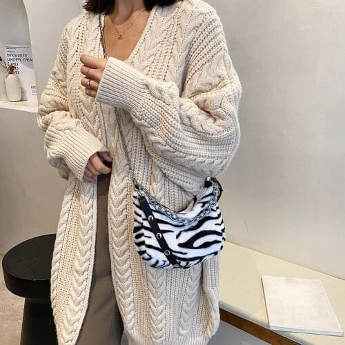 New Youth Ladies Versatile Shoulder Bag Animal Pattern Crossbody Bag Plush Shopper Female Handbag Party Wristlet Cosmetic Bag