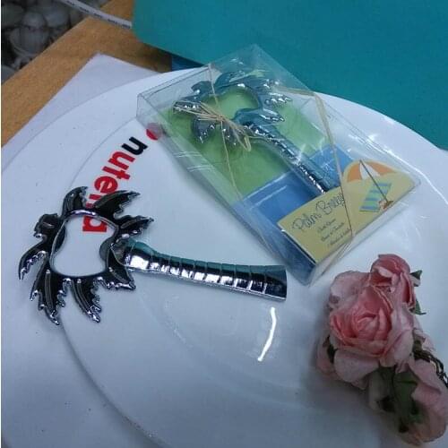 Wholesale 200pcs/lot "Palm Breeze" Chrome Palm Tree Bottle Opener Wedding Favors Souvenirs for Guest