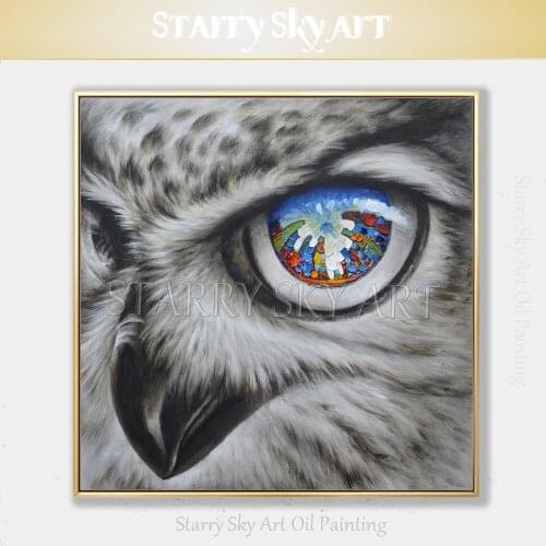 Excellent Painter Hand-painted Modern Animal Bird Eagle Oil Painting The World in Eagle Eye Oil Painting for Living Room Decor