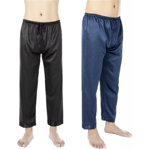 Satin Mens Pajama Pants Sleepwear Long Pajama Bottoms Pants with Drawstring Male Breathable Spring Summer Autumn Winter Trousers
