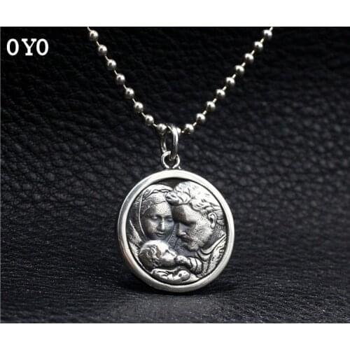 Catholic Three Saints Tag s925 Sterling Silver Thai Silver Handmade God Virgin Mary Holy Child Jesus Pendant