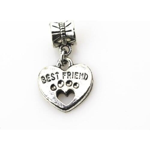 20pcs/lot Best Friend heart Dangle Hanging Charms big hole Beads European pendant fit charms bracelet DIY jewelry
