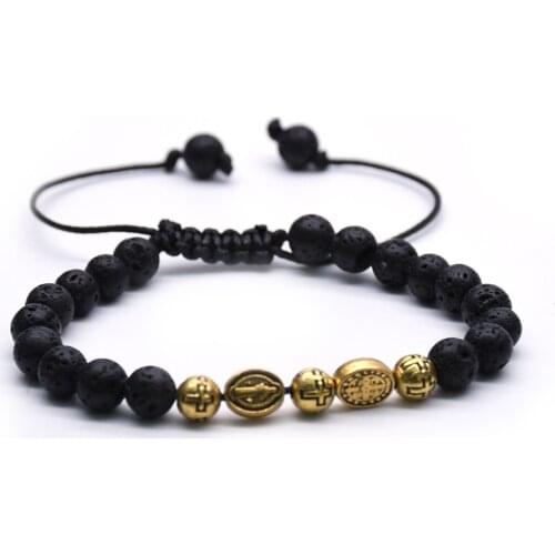 Religious Christian Orthodox Iconic Alloy Black Beaded& catenary Cross Bracelets Elastic Adjustable Bracelets Parying Jewelry