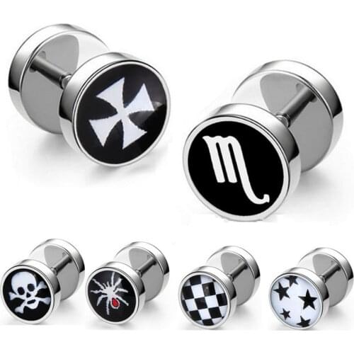 1 pair Titanium Steel Barbell Dumbbell Studs Earrings for Men Women New Pop Punk Gothic Earings Fashion Ear Jewelry