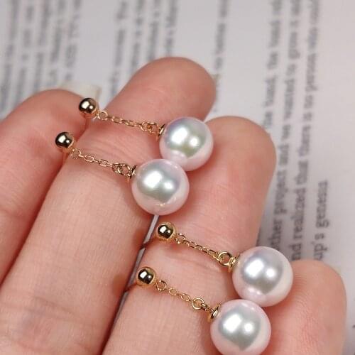 BOEYCJR Simple chain style 18k Gold/Rose Gold Freshwater Pearl 9-10mm Drop Earrings