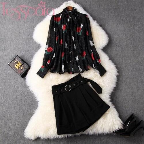 TESSCARA Women Runway Designer Elegant Chiffon Shorts Pant Suit Set High Quality Vinatge Cocktail Party Two-piece Suits Sets