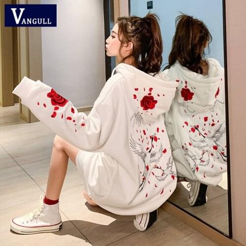 Vangull Women Loose Sweatshirts Autumn Long Sleeve Cute Bird Print Harajuku Hoodie Streetwear Winter Oversized Tops Hoody Female