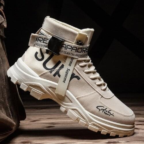 ZEEKSON Autumn New High-top Mens Canvas Shoes British Style Wild Mens Outdoor Walking Tooling Shoes Trend Letter Martin Boots