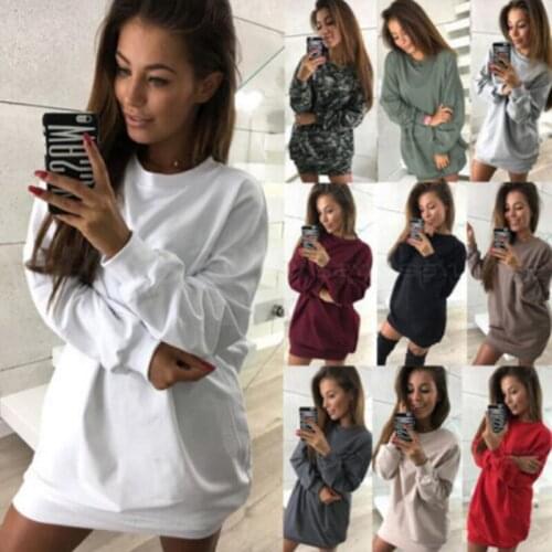 Women Sweatshirt Hoodies Long Casual O-Neck Loose Oversized Dress Autumn Long Sleeve Sweatshirts Tops Femme Vestidos