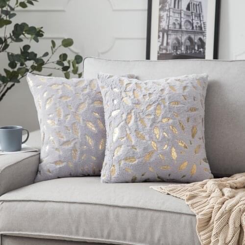 1/2/4 PCS Gold Stamping Cushion Cover 45x45cm Soft Plush Feather Faux Fur Throw Pillow Cases Fluffy Velvet Shaggy Pillow Cover