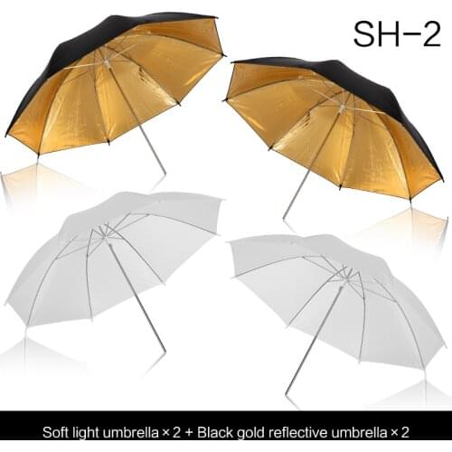 2 pcs 33 inch 83cm Photo Studio Flash Light Reflector Reflective Black Gold Photography Umbrella and 2 pcs 33 inch soft umbrella