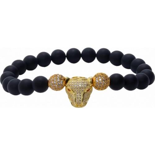 2016 Summer Newest Men Jewelry Anil Arjandas Bracelets, Red Eyes Leopard Head Charm & Beads Micro Pave Clear Zirconia Bracelet