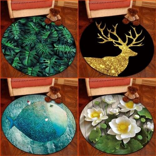 3D Floral Carpet Anti-slip Fish Antlers Leaves Landscape Print Doormat Kid Area Rugs for Living Room Bedroom Home Decoration