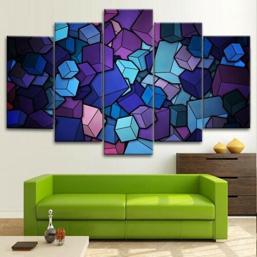 5 Pcs Abstract Fractal Cube Poster Canvas Picture Print Wall Art Canvas Painting Wall Decor for Living Room No Framed